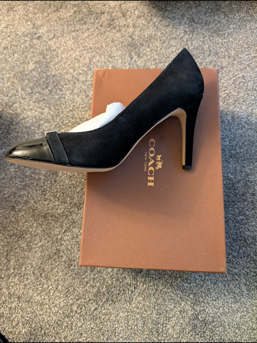 Coach Black Suede Pump with Patent Toe